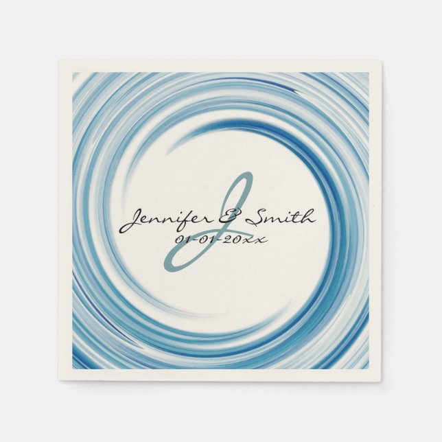 Monogram Blue sapphire Swirl Abstract Art Napkins (Front)