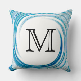 Monogram Blue Sapphire Swirl Abstract Throw Pillow