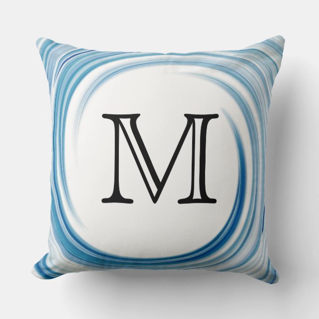 Monogram Blue Sapphire Swirl Abstract Throw Pillow (Front)