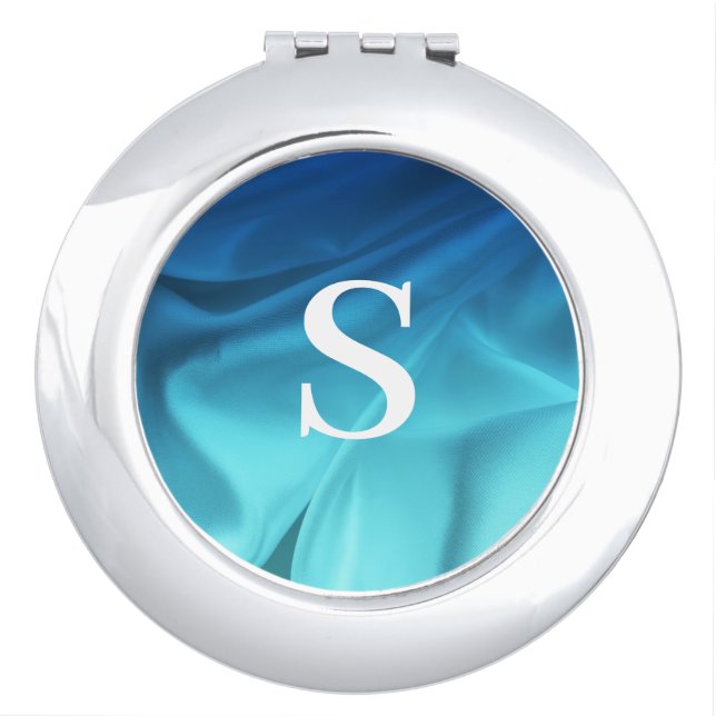 Monogram Blue Satin Compact Mirror (Front)