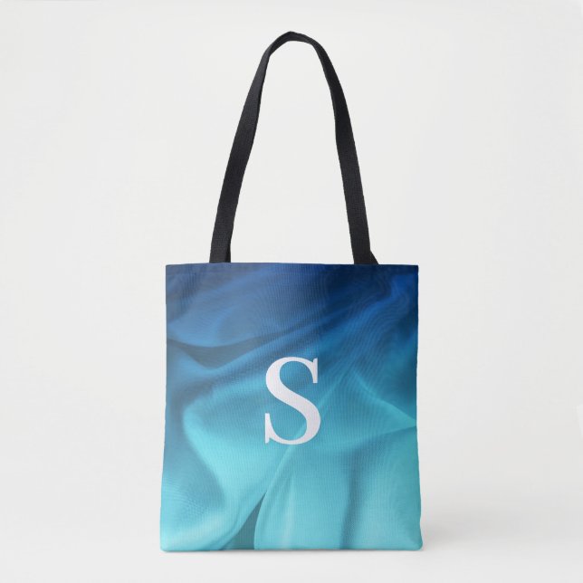 Monogram Blue Satin  Tote Bag (Front)