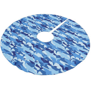 Monogram Blue Shark Pattern Brushed Polyester Tree Skirt