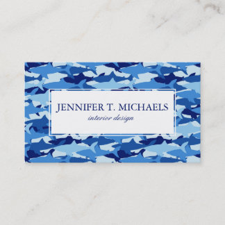 Monogram Blue Shark Pattern Business Card