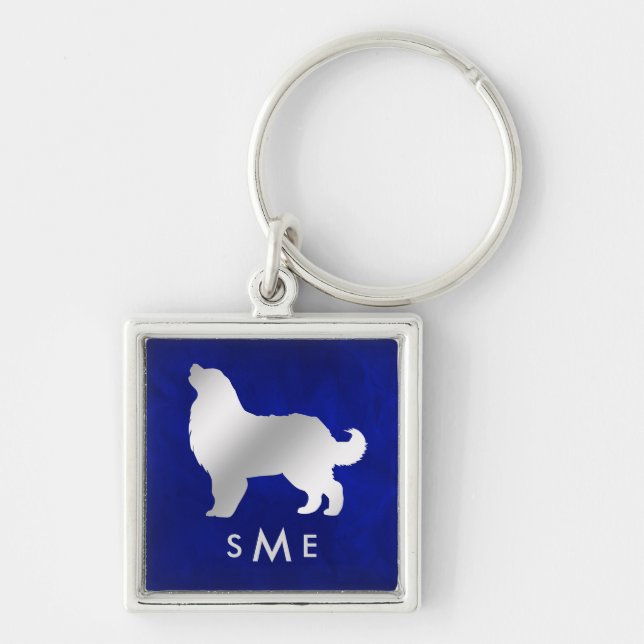 Monogram Blue Silver Bernese Mountain Dog Keychain (Front)