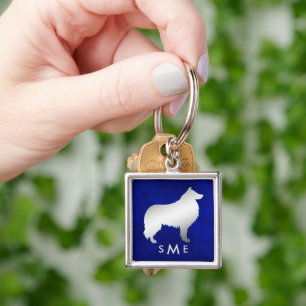 Monogram Blue Silver Collie Dog Keychain