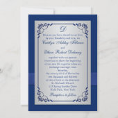Monogram Blue, Silver Floral PHOTO Wedding Invite (Back)