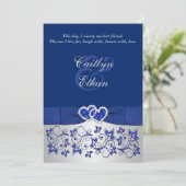 Monogram Blue, Silver Floral Wedding Invitation (Standing Front)