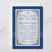 Monogram Blue, Silver Floral Wedding Invitation (Back)