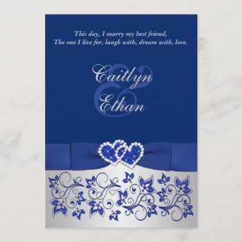 Monogram Blue  Silver Floral Wedding Invitation by NiteOwlStudio at Zazzle