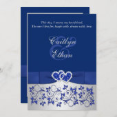 Monogram Blue, Silver Floral Wedding Invitation (Front/Back)