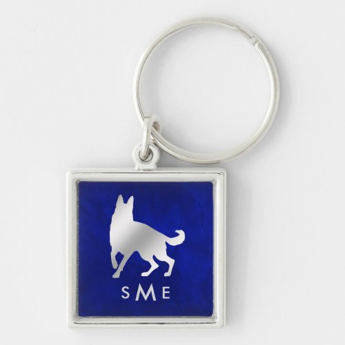 Monogram Blue Silver German Shepherd Dog Keychain