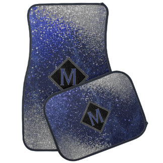 Monogram Blue & Silver Glitter  Car Floor Mat