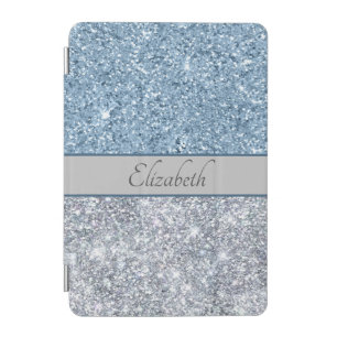 Monogram Blue Silver Glitter Glam Bling Trendy  iPad Mini Cover