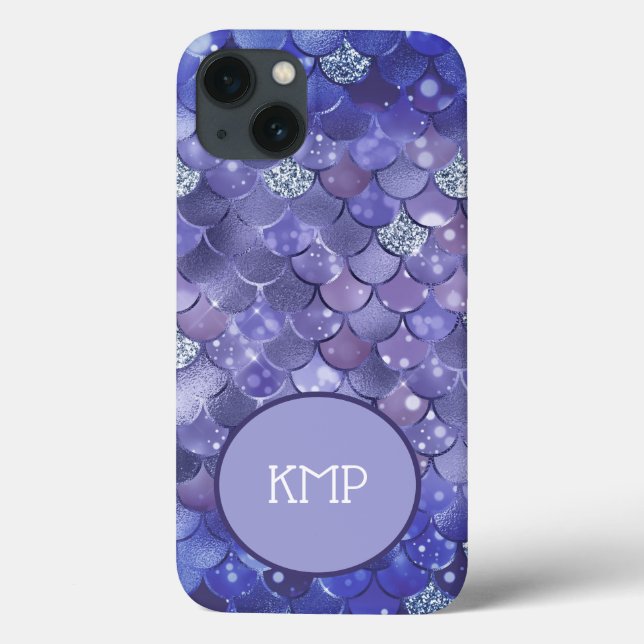Monogram Blue Silver Glitter Mermaid Scales  Case-Mate iPhone Case (Back)