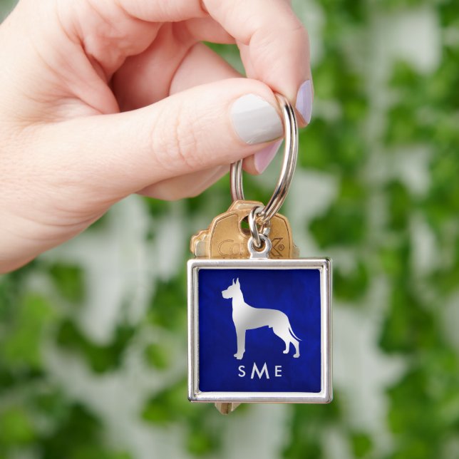 Monogram Blue Silver Great Dane Keychain (Hand)
