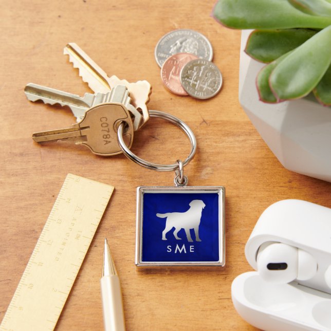 Monogram Blue Silver Labrador Retriever Keychain (Desk)