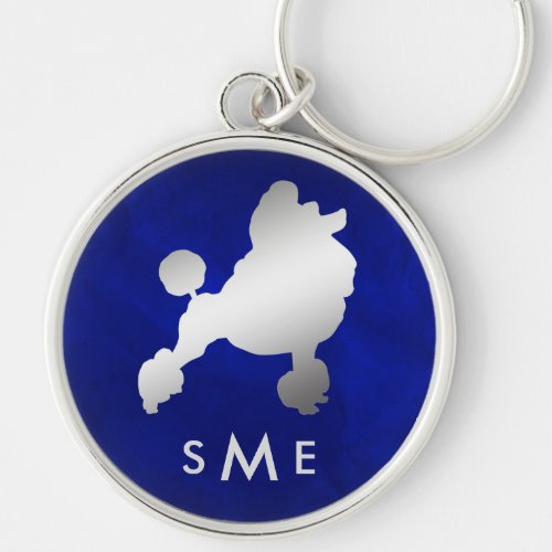 Monogram Blue Silver Poodle Keychain