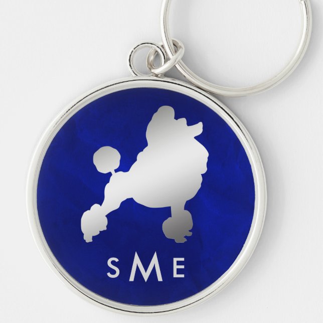 Monogram Blue Silver Poodle Keychain (Front)