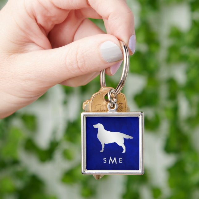 Monogram Blue Silver Setter Dog Keychain (Hand)
