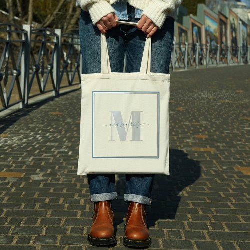 Monogram Blue Simple Minimalist Pretty Custom Tote Bag