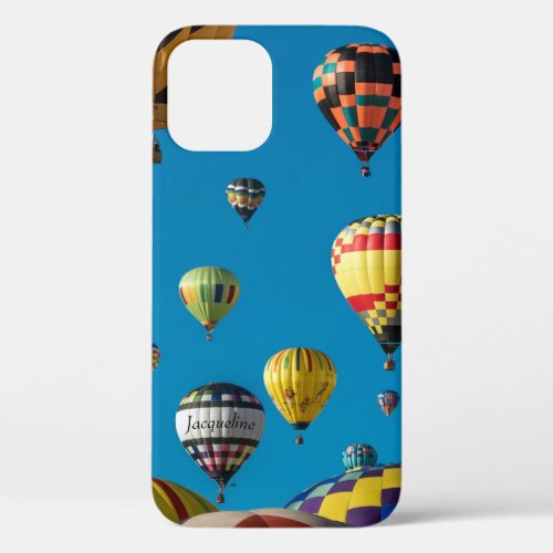 Monogram Blue Sky Hot Air Balloons Colorful iPhone 12 Case