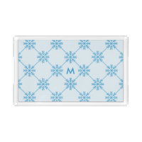 Monogram Blue Snowflakes Diagonal Square Pattern Acrylic Tray