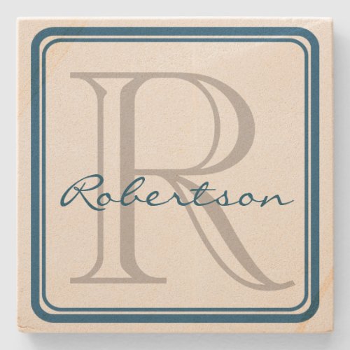 Monogram Blue Square Coaster