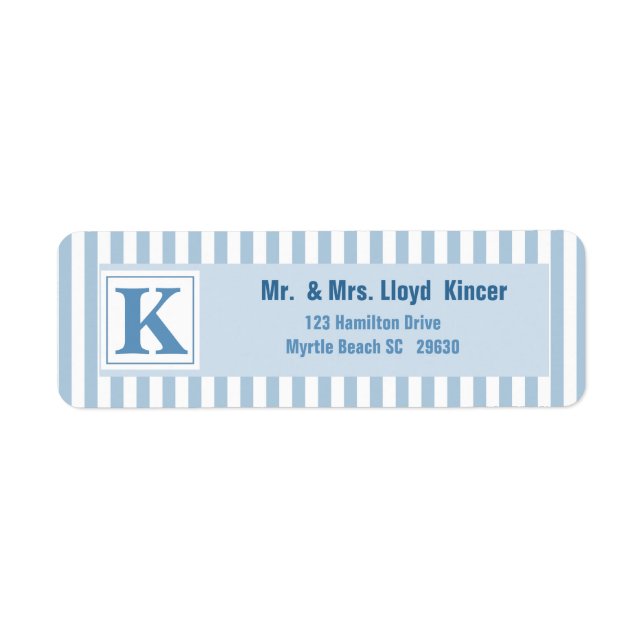 Monogram Blue Stripe Address Label (Front)