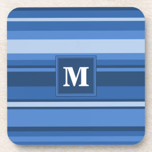 Monogram blue stripes beverage coaster