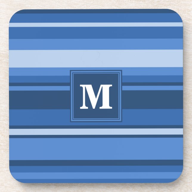 Monogram blue stripes beverage coaster (Front)