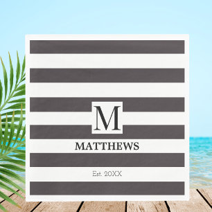 Monogram Blue Stripes Family Name Nautical Napkins