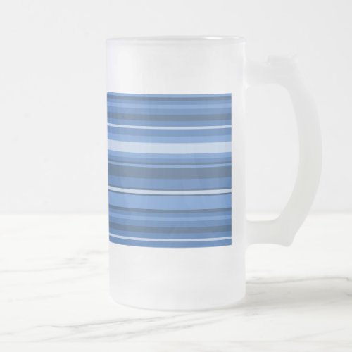 Monogram blue stripes frosted glass beer mug
