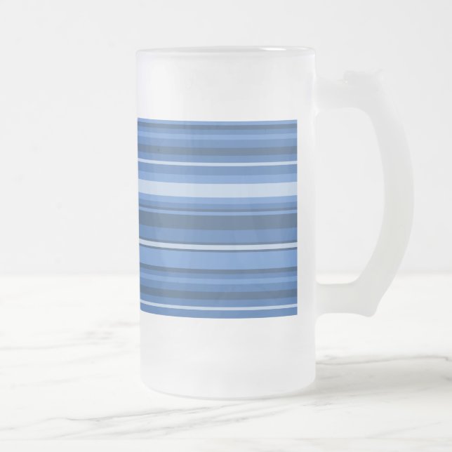 Monogram blue stripes frosted glass beer mug (Right)