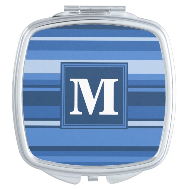 Monogram blue stripes mirror for makeup (Front)