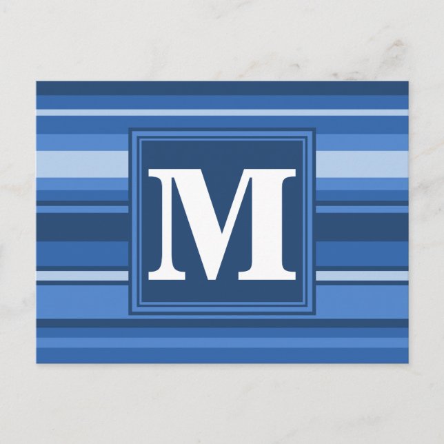 Monogram blue stripes postcard (Front)