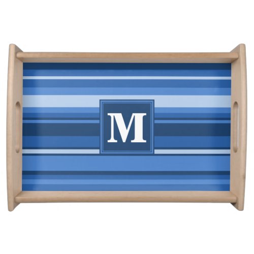 Monogram blue stripes serving tray