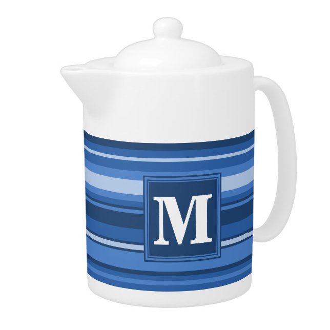 Monogram blue stripes teapot (Right)