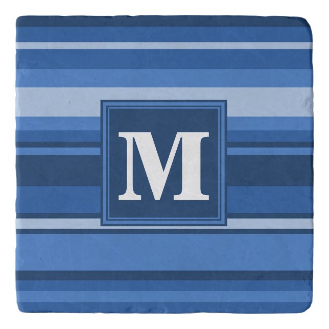 Monogram blue stripes trivet (Front)