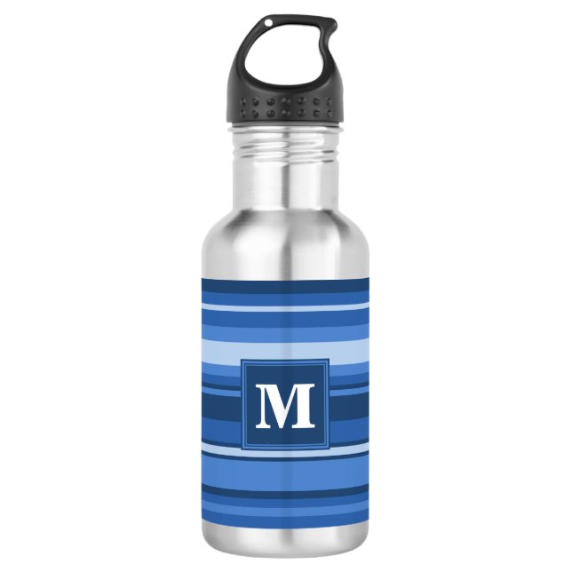 Monogram blue stripes water bottle (Front)