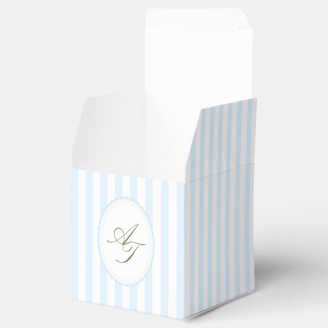 Monogram Blue Stripes Wedding Favor Boxes (Opened)