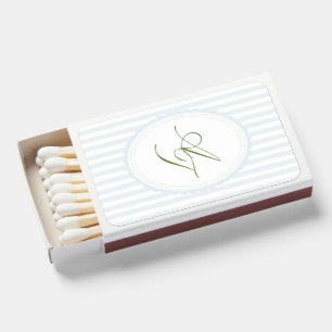 Monogram Blue Stripes Wedding Matchboxes