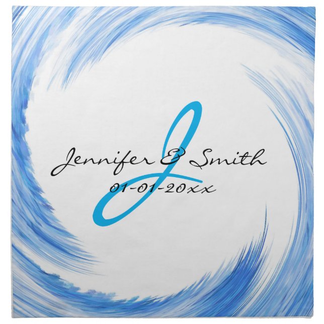 Monogram Blue Swirl Modern Abstract Cloth Napkin (Front)