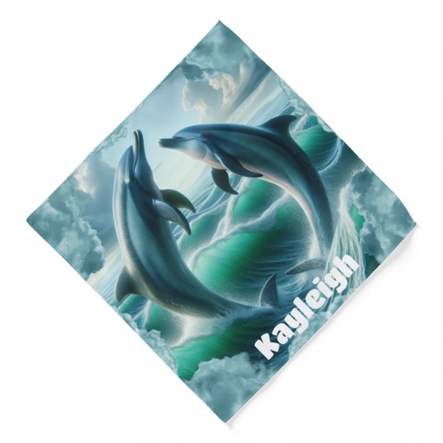 Monogram Blue Teal Dolphins Ocean | Bandana (Front)