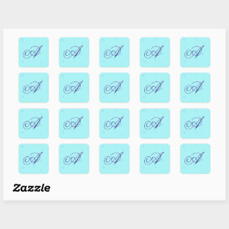 Monogram blue tiny fowers square sticker