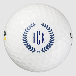 Monogram Blue Tones Abstract Wreath Golf Balls
