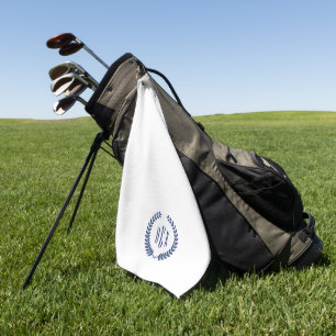 Monogram Blue Tones Laurel Wreath Golf Towel
