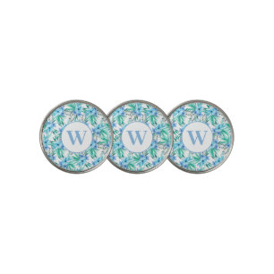 Monogram Blue Tropical Floral Golf Ball Marker