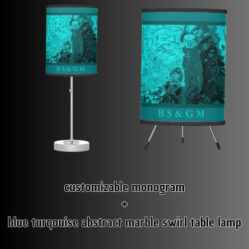 monogram  blue turqouise abstract marble swirl  table lamp