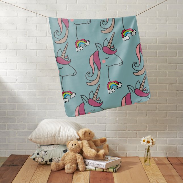 Monogram Blue Unicorn Baby Blanket (In Situ)