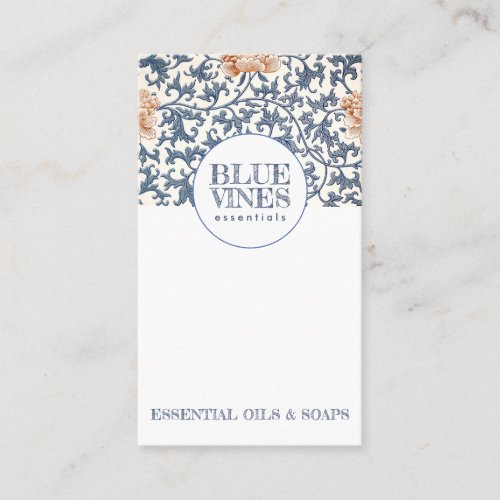 Monogram Blue Vines Pink Flowers Craftsperson Business Card